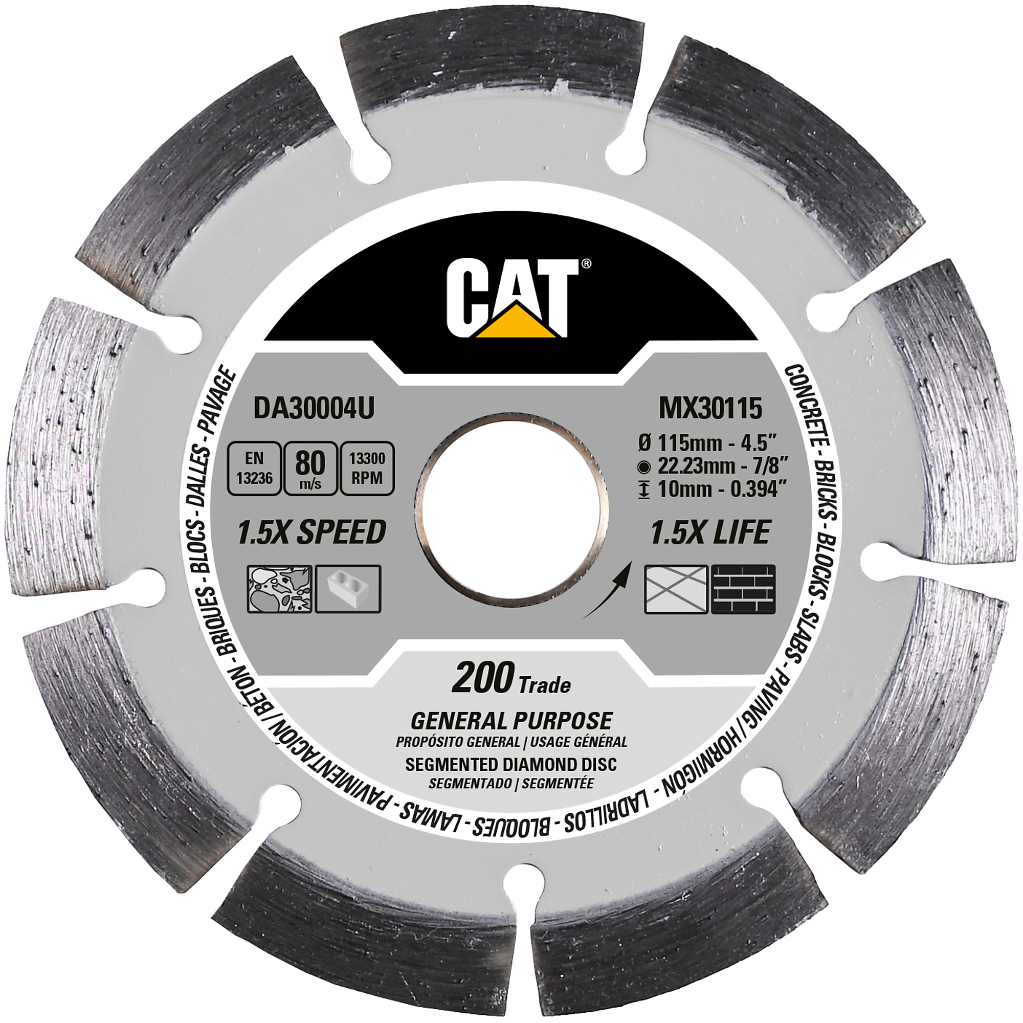 CAT, Cat 200 Trade General Purpose Diamond Blade 4 1/2in., Blade Diameter 4 1/2 in, Included (qty.) 1 Model# DA30004U